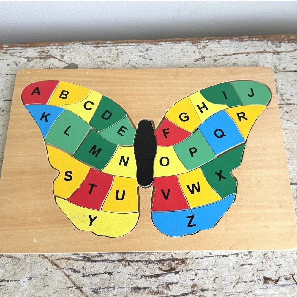 Wooden Butterfly Alphabet Puzzle ABC Letter Matching Educational Toy